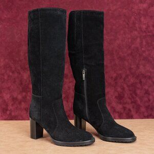 Aquatalia Women Black Suede Zip Heel Wide Calf Dress Lug Fashion Knee Boots 11